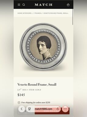 NEW, MATCH PEWTER VENETO ROUND PICTURE FRAME, MATCH 1995, PHOTO FRAME
